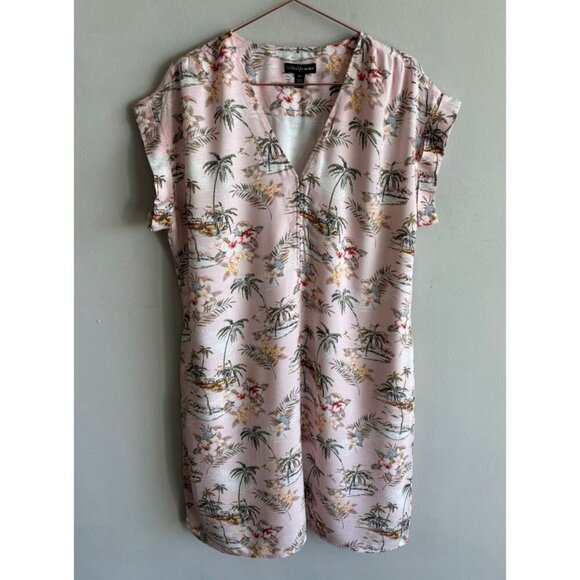 Tribal Femme Womens Pop Over Pink Paradise Cap Sleeve A-Line Midi Dress Sz L - Picture 3 of 15